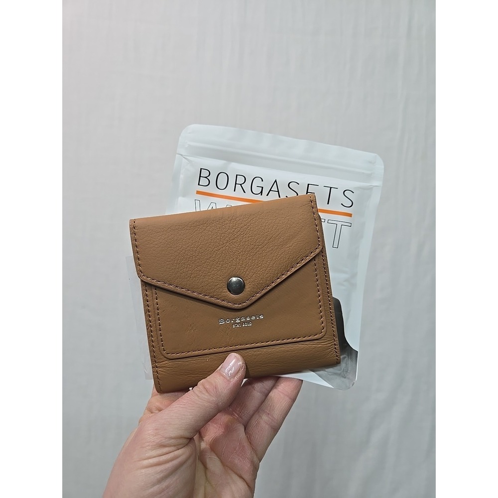 NEW Borgasets Bifold Wallet Genuine Leather RFID Blocking Card Holder Cognac‎